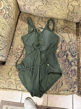 Mossimo Supply Co. Olive Green Lace-Up One-Piece Swimsuit